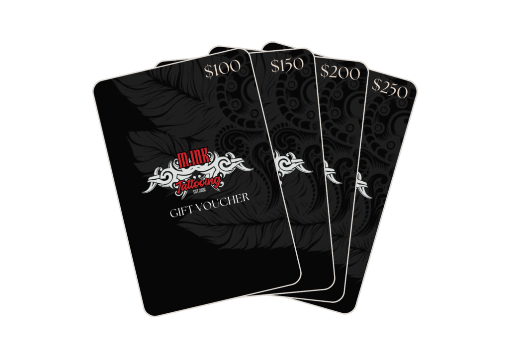 M. INK Tattooing gift vouchers with elegant dark floral design